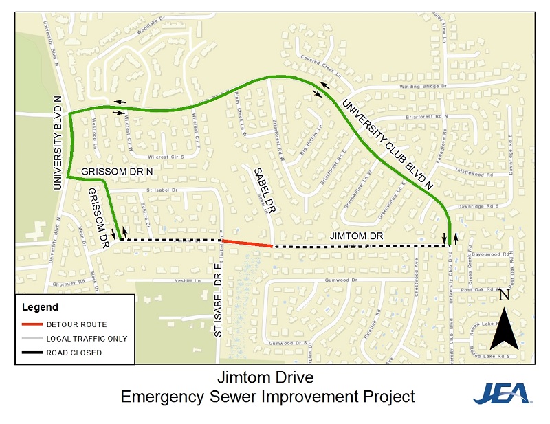 Jimtom Drive Emergency Sewer Improvement Project Detour Map
